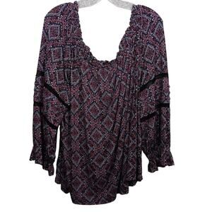 EUC Lane Bryant Off or On the Shoulder Top with Lace Size 18/30 (2X) Boho